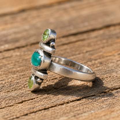 Handcrafted Sterling Silver Jasper & Zircon Ring
