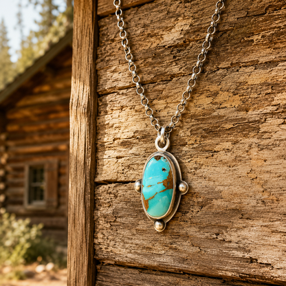 Handcrafted Royston Turquoise Pendant Necklace in Solid Sterling Silver | Personalized Engraved Necklace for Women