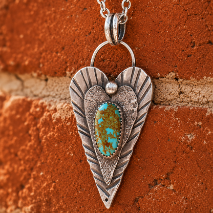 Handcrafted Heart Pendant Necklace with Natural Royston Turquoise