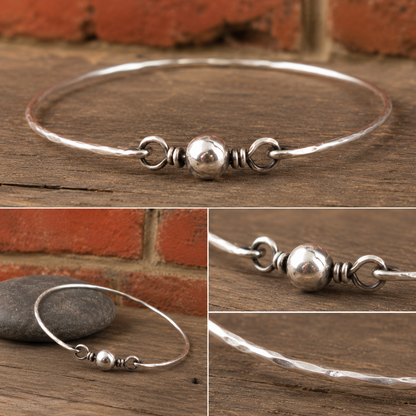 Handcrafted Hammered Sterling Silver Bead Bangle