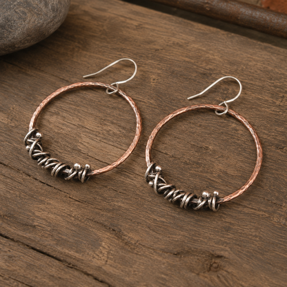 Handcrafted Copper & Sterling Silver Wire Wrapped Hoop Earrings