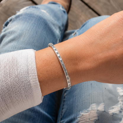 Handmade Daisy Stamped Sterling Silver Cuff Bracelet