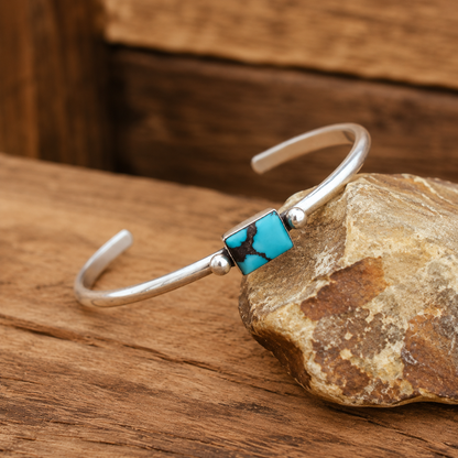 Handmade Sterling Silver Turquoise Hinged Bracelet