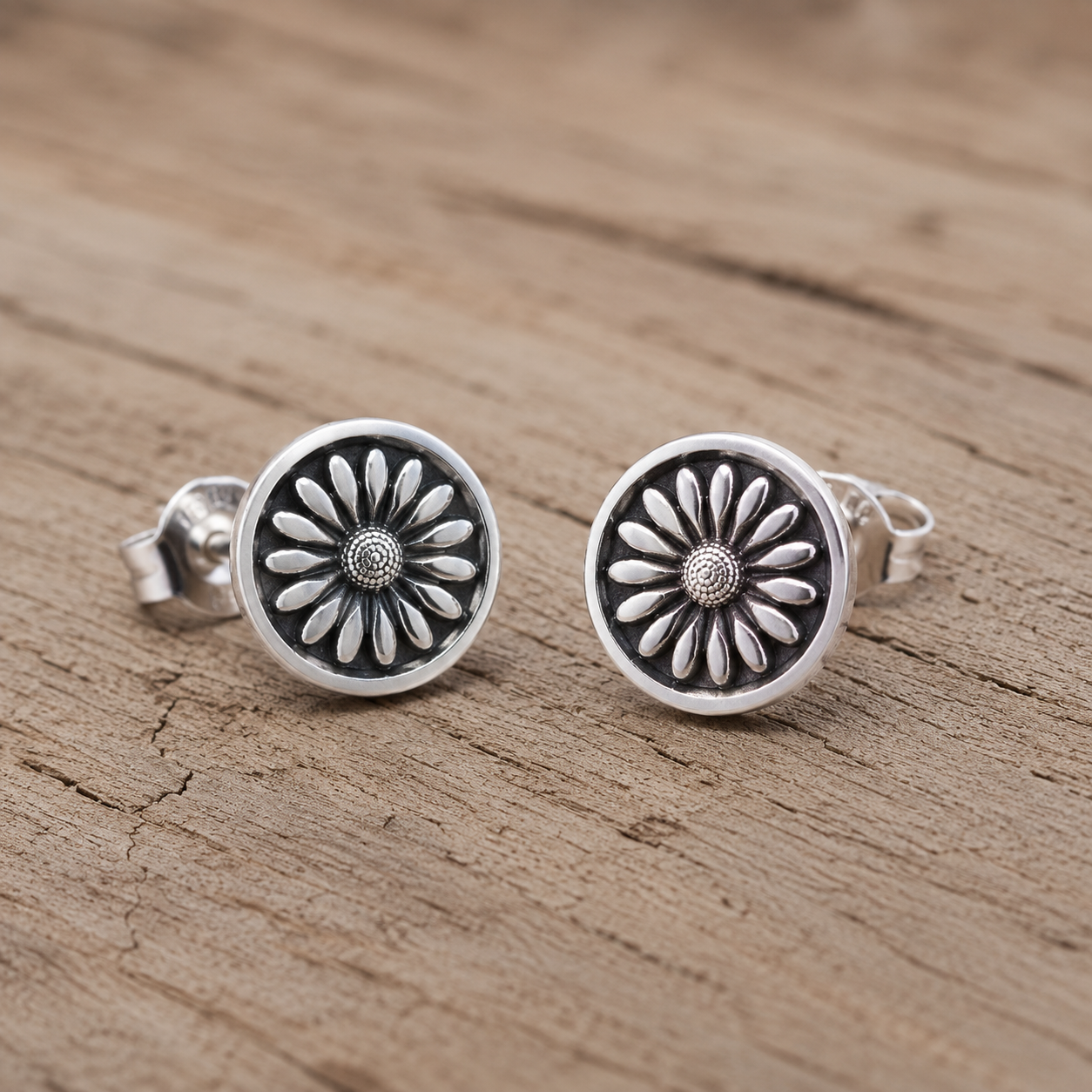 Handmade Sterling Silver Floral Stud Earrings Rose • Sunflower • Sunburst Collection