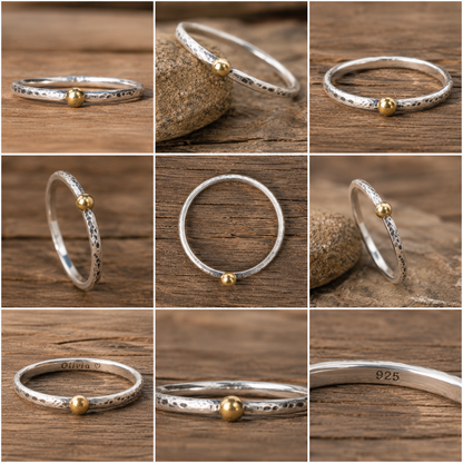 Handmade Sterling Silver Ring with Solid 24K Gold Bead