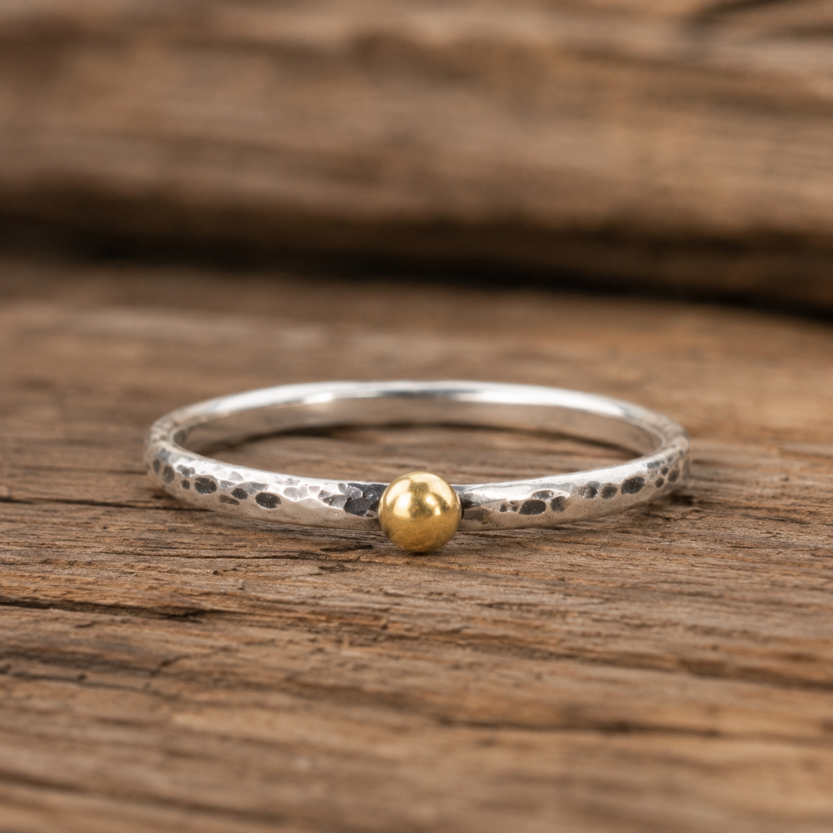 Handmade Sterling Silver Ring with Solid 24K Gold Bead