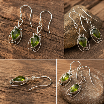 Handmade Bohemian Sterling Silver Peridot Earrings