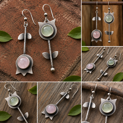 Handmade Oxidized Sterling Silver Agate Earrings