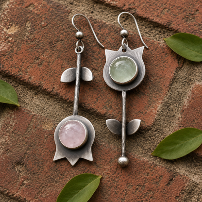 Handmade Oxidized Sterling Silver Agate Earrings
