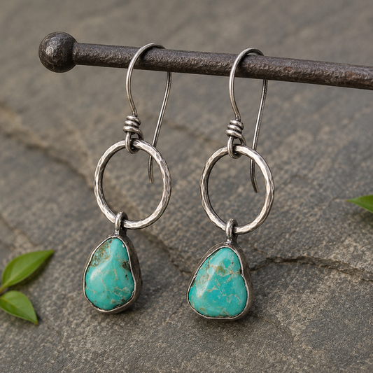 Handmade Oxidized Sterling Silver Turquoise Earrings