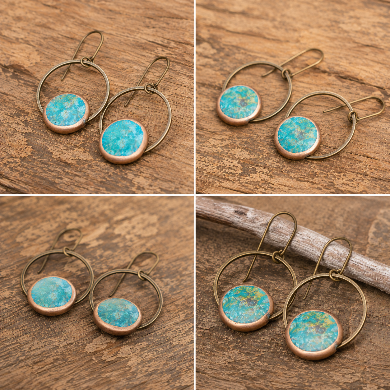 Vintage Boho Copper Earrings with Natural Turquoise