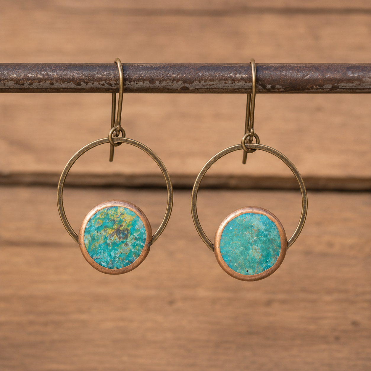 Vintage Boho Copper Earrings with Natural Turquoise