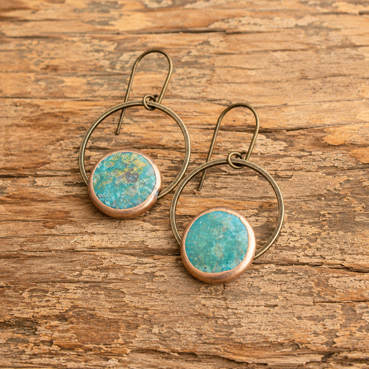 Vintage Boho Copper Earrings with Natural Turquoise