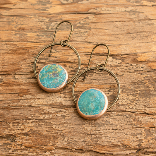 Vintage Boho Copper Earrings with Natural Turquoise