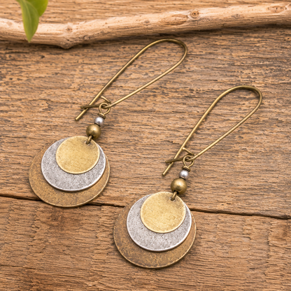 Handmade Mixed Metal Disc Earrings | Vintage Copper & Silver Boho Dangle Earrings for Women