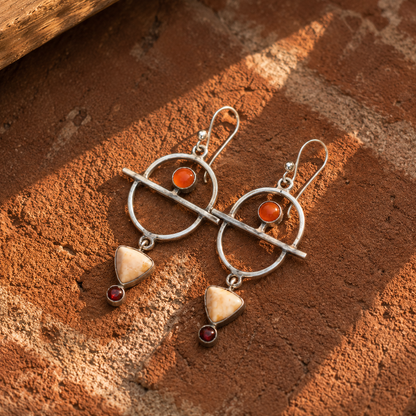 Handmade Sterling Silver Asymmetrical Agate Earrings