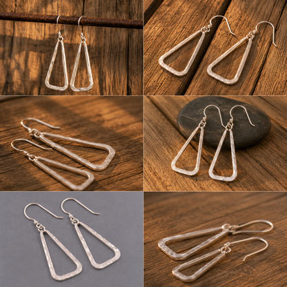 Handmade Hammered Sterling Silver Triangle Earrings