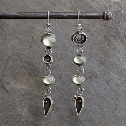 Handmade Sterling Silver Prehnite Asymmetric Earrings