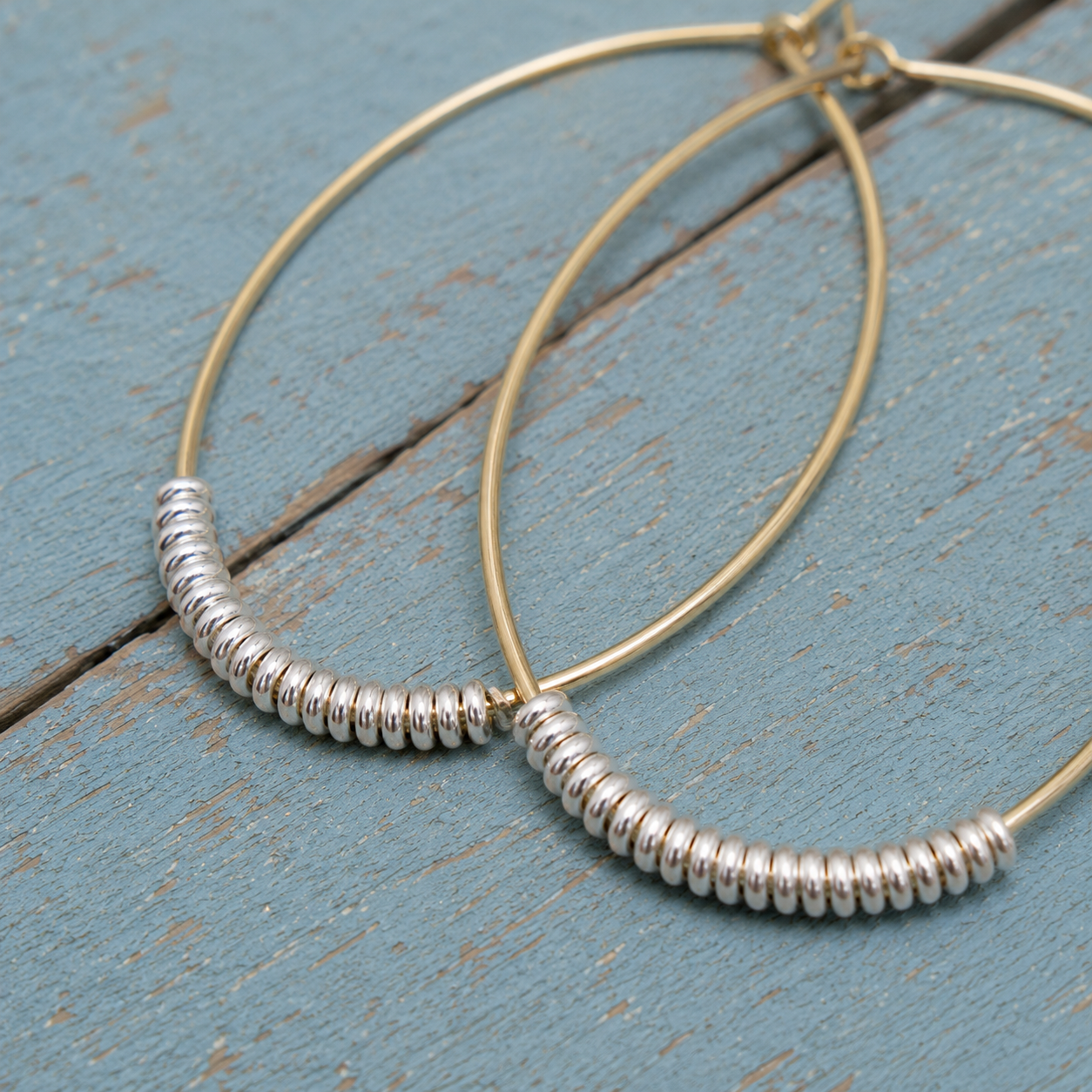 Handcrafted 14K Gold Filled & Silver Wire Wrapped Hoop Earrings