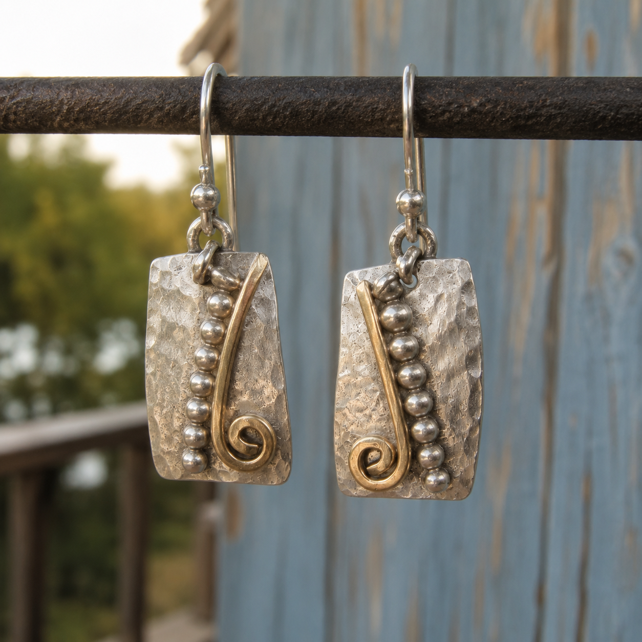 Handmade Hammered Sterling Silver & 14K Gold Filled Spiral Earrings