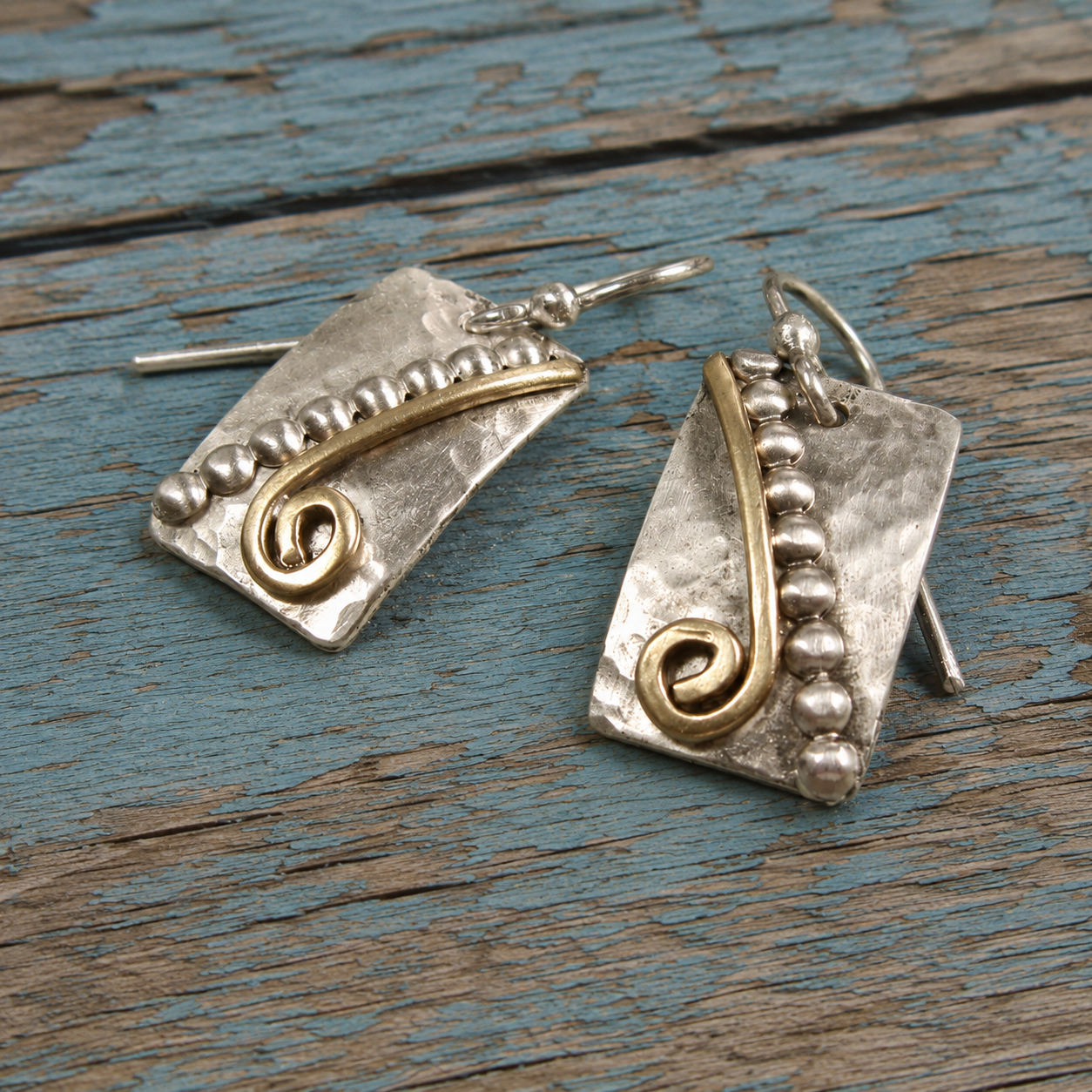 Handmade Hammered Sterling Silver & 14K Gold Filled Spiral Earrings