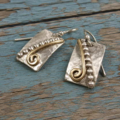 Handmade Hammered Sterling Silver & 14K Gold Filled Spiral Earrings