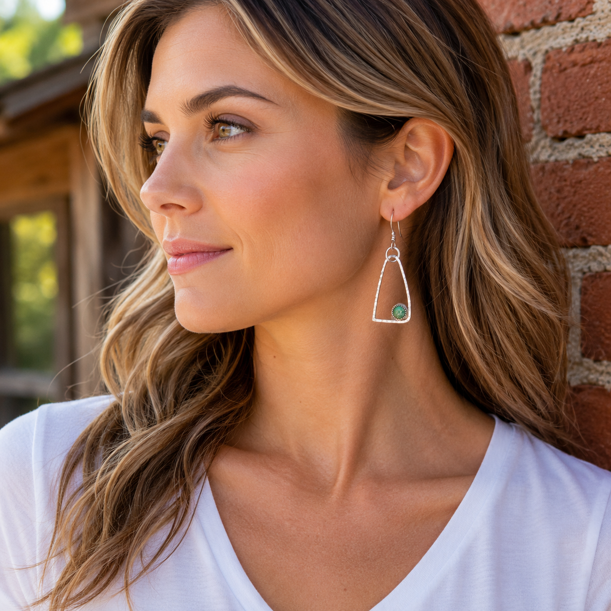 Handmade Hammered Sterling Silver Turquoise Earrings