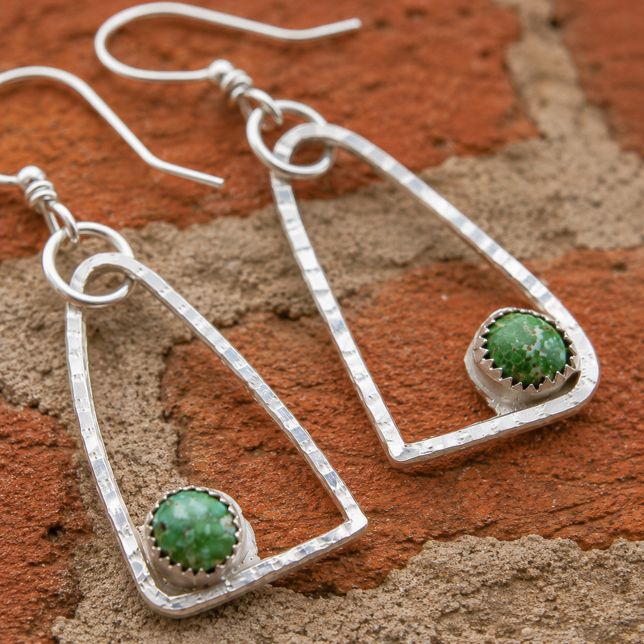 Handmade Hammered Sterling Silver Turquoise Earrings