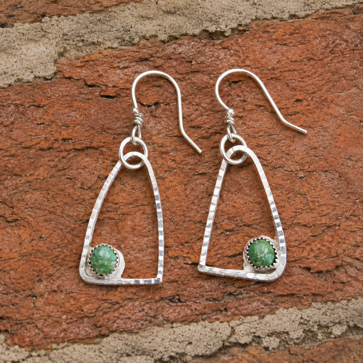 Handmade Hammered Sterling Silver Turquoise Earrings