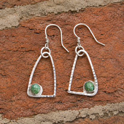 Handmade Hammered Sterling Silver Turquoise Earrings