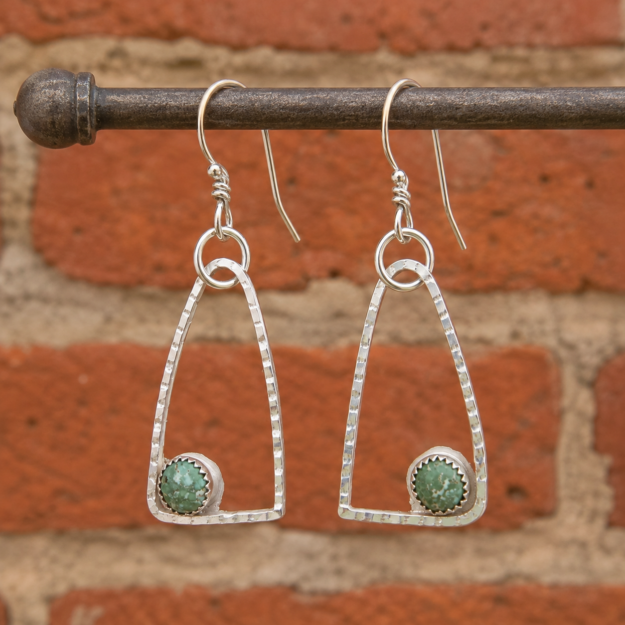 Handmade Hammered Sterling Silver Turquoise Earrings