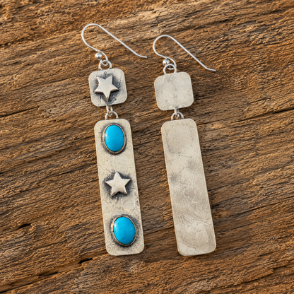 Handmade Hammered Sterling Silver Sleeping Beauty Turquoise Bohemian Earrings