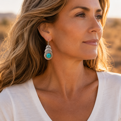 Handmade Hammered Sterling Silver Royston Turquoise Bohemian Earrings
