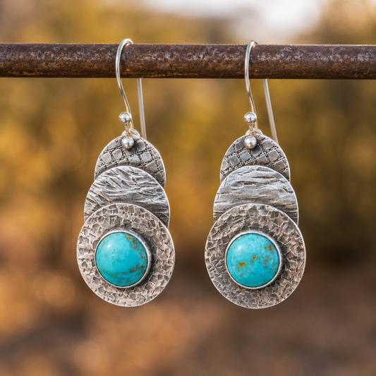 Handmade Hammered Sterling Silver Royston Turquoise Bohemian Earrings