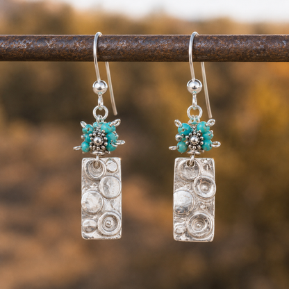 Handmade Hammered Sterling Silver Turquoise Beaded Bohemian Earrings
