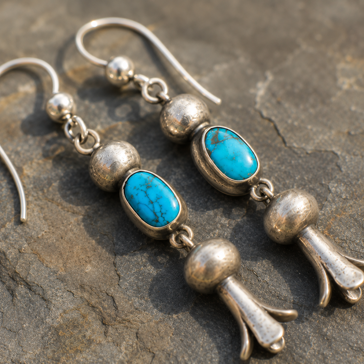 Handmade Sterling Silver Navajo Turquoise Dangle Earrings