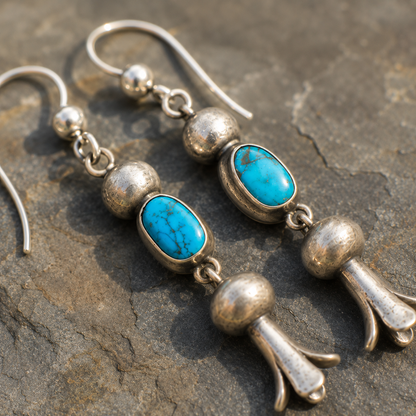 Handmade Sterling Silver Navajo Turquoise Dangle Earrings