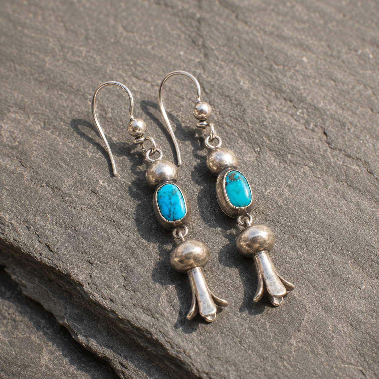 Handmade Sterling Silver Navajo Turquoise Dangle Earrings