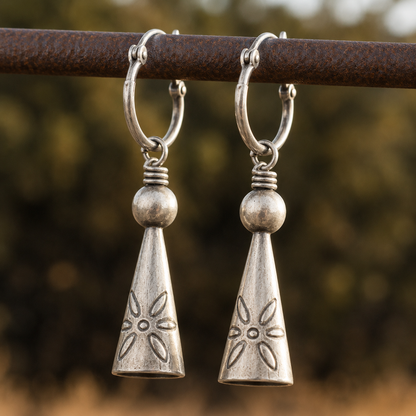 Handmade Sterling Silver Navajo Cone Dangle Earrings