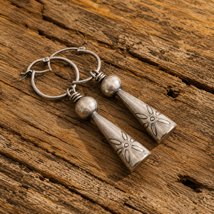 Handmade Sterling Silver Navajo Cone Dangle Earrings