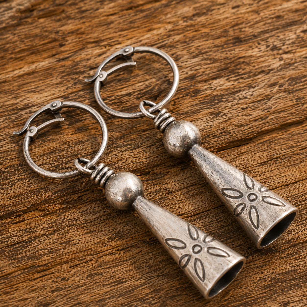Handmade Sterling Silver Navajo Cone Dangle Earrings