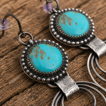 Handmade Oxidized Sterling Silver Royston Turquoise Statement Earrings
