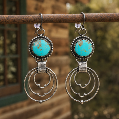 Handmade Oxidized Sterling Silver Royston Turquoise Statement Earrings