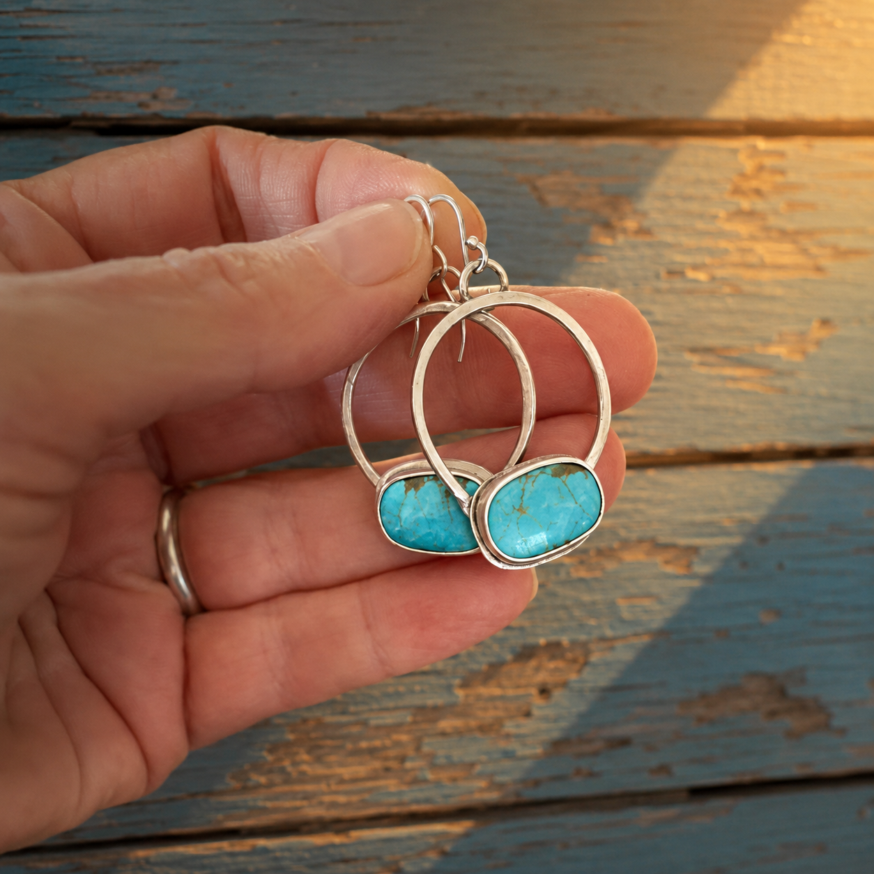 Handmade Sterling Silver Royston Turquoise Hoop Earrings