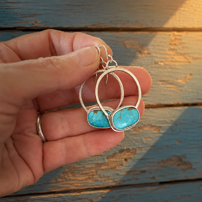 Handmade Sterling Silver Royston Turquoise Hoop Earrings