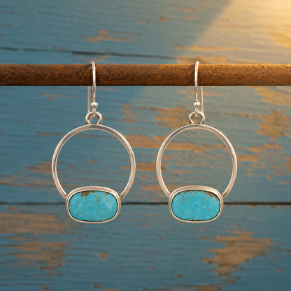 Handmade Sterling Silver Royston Turquoise Hoop Earrings