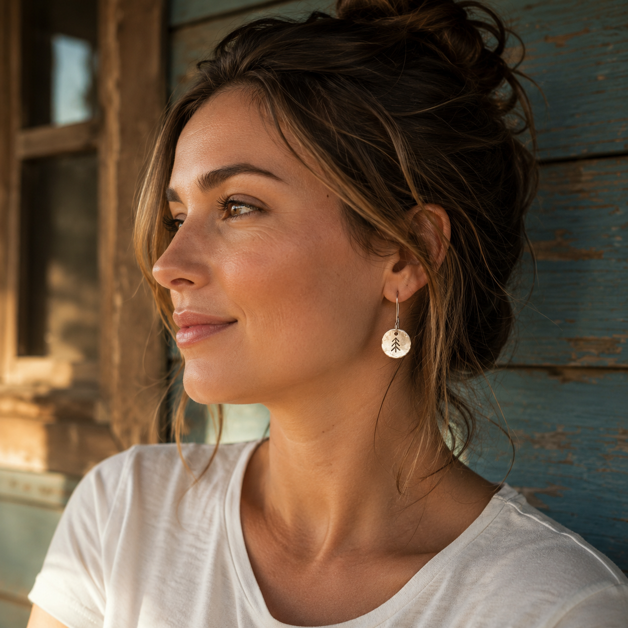 Handmade Sterling Silver Tree Disc Earrings
