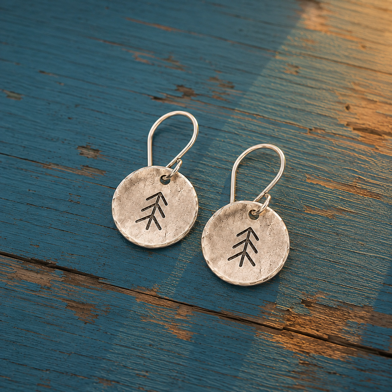 Handmade Sterling Silver Tree Disc Earrings
