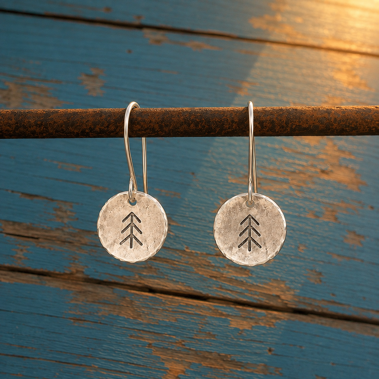 Handmade Sterling Silver Tree Disc Earrings