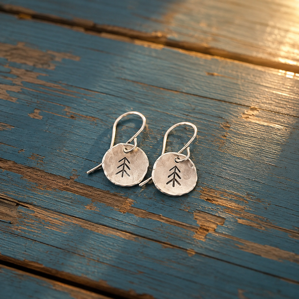 Handmade Sterling Silver Tree Disc Earrings